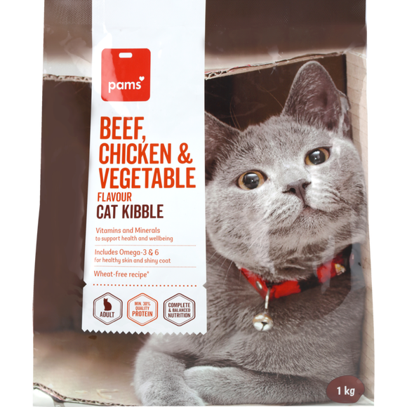 Pams Beef Chicken & Vege Flavour Cat Kibble 1kg