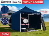 Xclusive Hex Gazebo 3x3m Navy with Wheel Bag