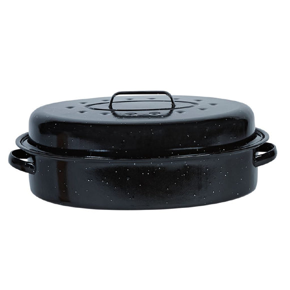 Enamel Roaster with Lid Black