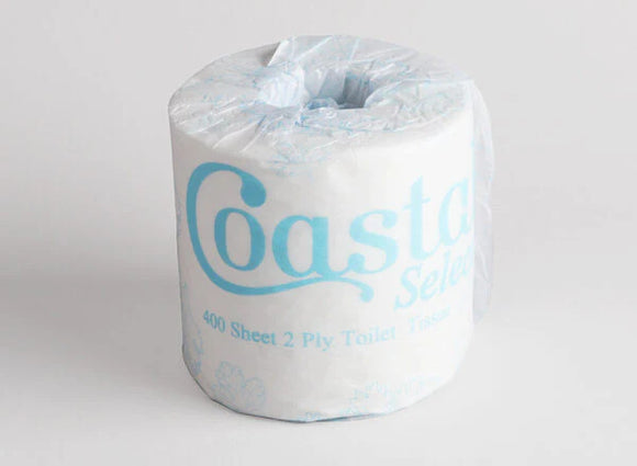 1x ROLL Coastal 2ply Virgin Toilet Tissue 400 Sheet