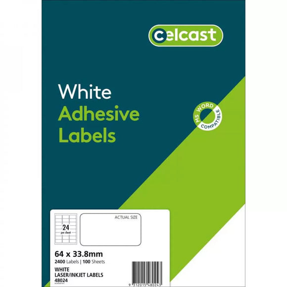 Celcast Labels 64x33.8mm A4 Sheet x 100