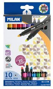 Milan Markers Bicolor Double Ended Tip Pens x 10