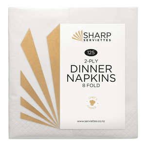 Sharp 2 Ply Dinner Napkins Redifold White - PACK